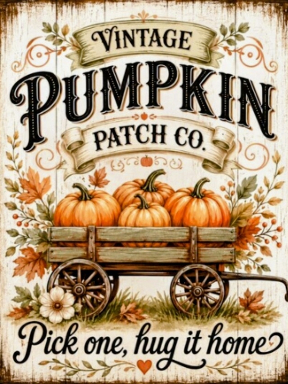 Pumpkin Patch Vintage Pumpkin Patch Co. Wall Sign in Orange & Cream 8x10 Print